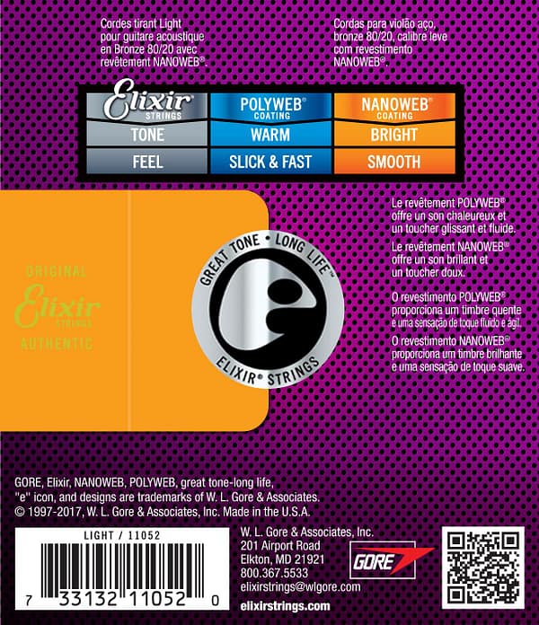 Elixir 11052 80/20 Bronze Nanoweb Light 12-53 - Afbeelding 2