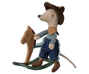 Maileg cowboy mouse on rocking horse, little brother