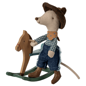 Maileg cowboy mouse on rocking horse, little brother