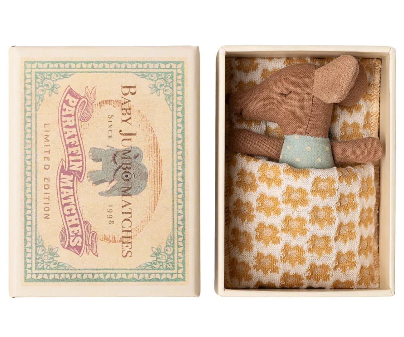Sleepy Wakey baby mouse in matchbox blue