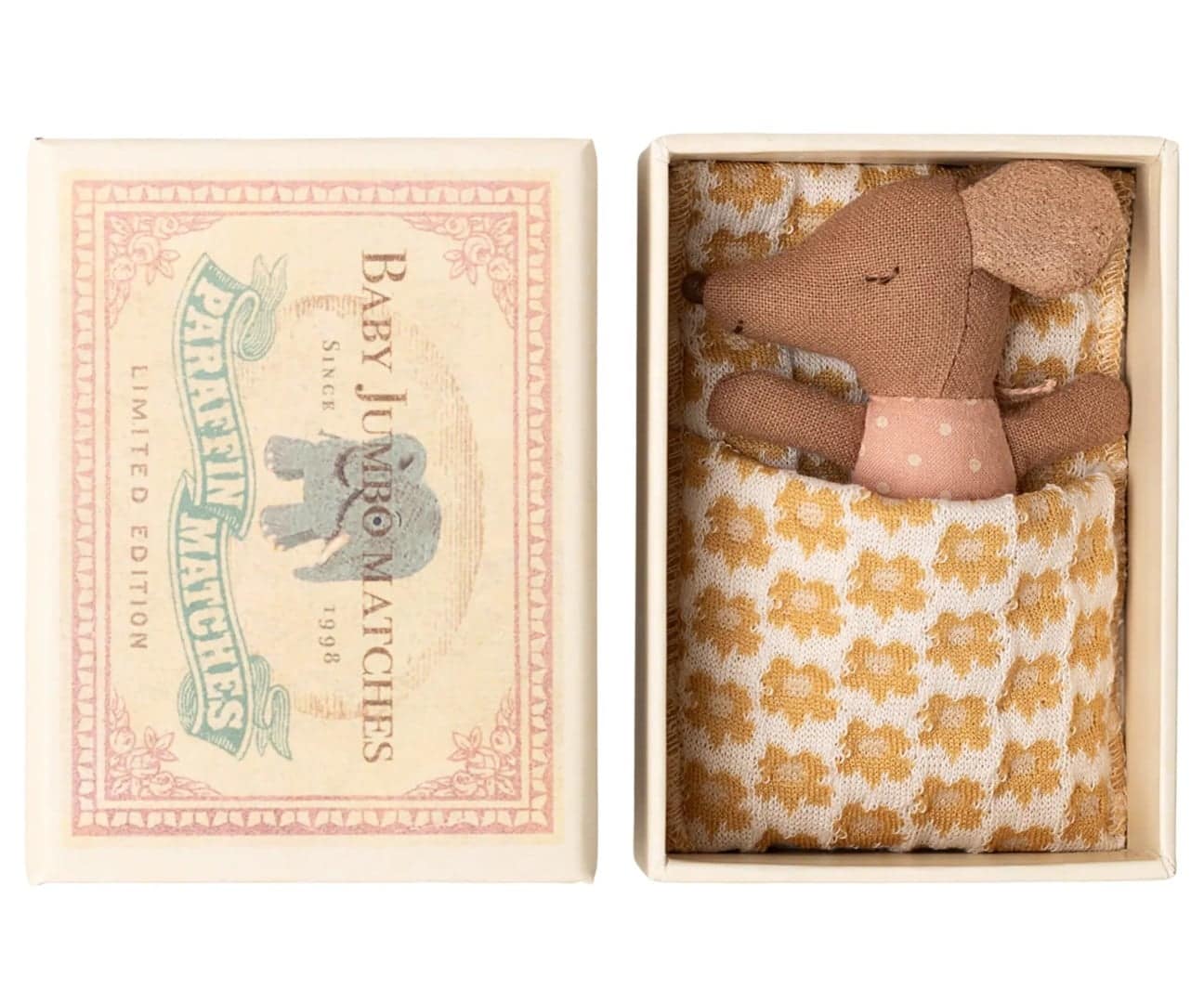 Sleepy Wakey baby mouse in matchbox rose