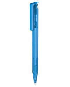 Senator pen with logo SUPER HIT CLEAR BLUE HEX. CYAN Quality Senator pen with your logo also available in other colors. Push ball pen Clear finish and polished clip. Equipped with a premium "Magic Flow" long capacity X20 (1.0 mm) refill giving a writing length of 1800m, in blue or black ink. We use different printing techniques to add your logo. Depending on the surface we can use embroidery, engraving, 360° imprint or screenprint.
