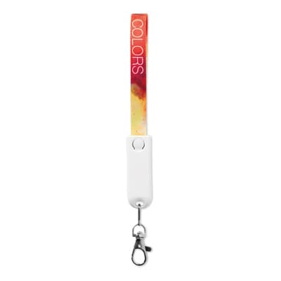 MC1005 Charging cable lanyard with logo 3 in 1 Charging cable lanyard with logo and USB-A to Micro-B (2-pin) and Type-C. Only for charging, not for data-transfer. A full colour sublimation design on both sides is included. Material: polyester + plastic. Individually poly bagged.  Available in 3 different lengths: 12cm, 20cm, 90cm We use different printing techniques to add your logo. Depending on the surface we can use embroidery, engraving, 360° imprint or screenprint