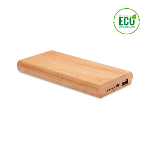 Powerbank with logo ARENAPOWER Powerbank with logo with 4000 mAh in Bamboo casing. Capacity for smartphone use, output current DC5V/1A. Includes indicating light and USB cable with micro USB plug. Includes Type C connector. Bamboo is a natural product, there may be slight variations in colour and size per item, which can affect the final decoration outcome. Available color: Wood Dimensions: 11,5X7X1,2 CM Width: 7 cm Length: 11.5 cm Height: 1.2 cm Volume: 0.418 cdm3 Gross Weight: 0.147 kg Net Weight: 0.126 kg Depending on the surface we can use embroidery, engraving, 360° imprint or screen print.