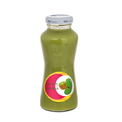 Gadget with logo Smoothie Gadget with logo Smoothie of 200 ml. Kiwi, lime, spinach, cucumber in a glass bottle. Depending on the surface we can use embroidery, engraving, 360° imprint or screen print.