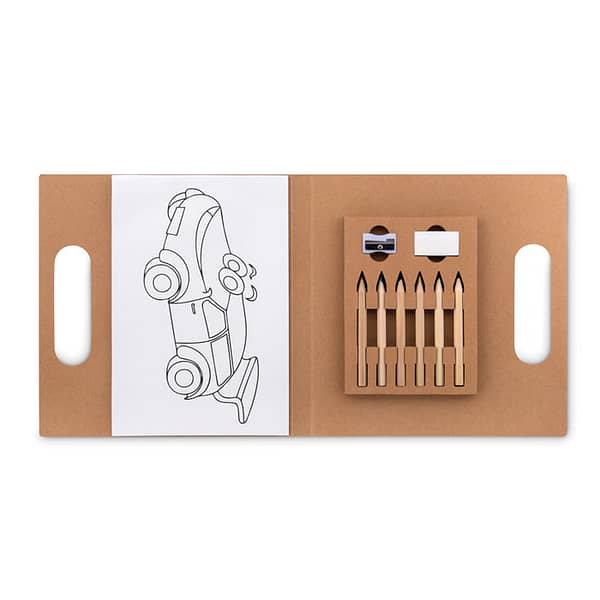 Gadget with logo Pencil FOLDER2 Pencil gadget with logo children coloring set with 30 sheets. Includes 6 coloring pencils, sharpener and eraser. Available color: Beige Dimensions: 20X1,6X21 CM Width: 1.6 cm Length: 20 cm Height: 21 cm Volume: 0.828 cdm3 Gross Weight: 0.184 kg Net Weight: 0.163 kg Depending on the surface we can use embroidery, engraving, 360° imprint or screen print.