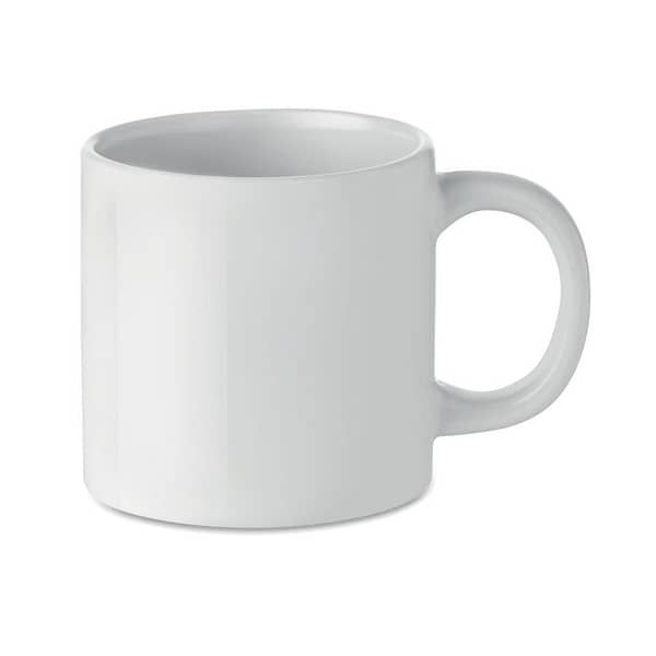 Mug with logo MINI SUBLIM Ceramic mug of 200 ml capacity with special coating for sublimation. Individual packaging in white carton box. Available color: White Dimensions: Ã˜8X8 CM Height: 8 cm Diameter: 8 cm Volume: 1.05 cdm3 Gross Weight: 0.314 kg Net Weight: 0.286 kg Magnus Business Gifts is your partner for merchandising, gadgets or unique business gifts since 1967. Certified with Ecovadis gold!