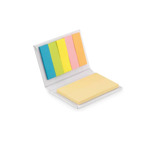 Sticky notes with logo MINI VISIONMAX Large memo sticky notes with logo in yellow. With 5 assorted colors page markers. Depending on the surface we can use embroidery, engraving, 360° imprint or screen print.
