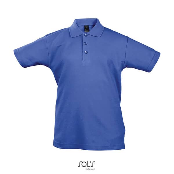 Polo shirt with logo SUMMER II KIDS Polo shirt with logo very affordable. Wide range of colors. Good fit with 3 tone-on-tone buttons, ribbed collar and cuffs, reinforced neck seam. Straight at the hem with side slits, fitted cut with sewn side seams, spare button on the inside. Fabric details: 170g/m² in 100% combed ring-spun cotton. OEKO-TEX. Sizes - 4 yrs: 96-104cm (L), 6 yrs: 106-116cm (XL), 8 yrs: 118-128cm (XXL), 10 yrs: 130-140cm (3XL), 12 yrs: 142-152cm (4XL) Depending on the surface we can use embroidery, engraving, 360° imprint or screen print.