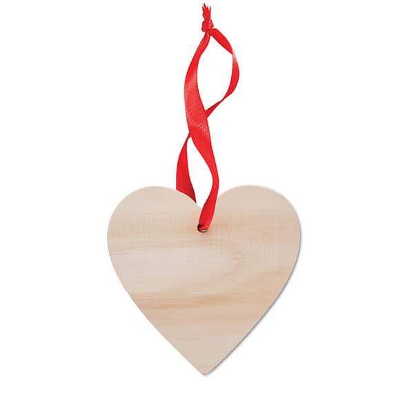 Gadget decoration hanger WOOHEART Wooden heart shaped decoration hanger with red ribbon. Magnus Business Gifts is your partner for merchandising, gadgets or unique business gifts since 1967. Certified with Ecovadis gold!