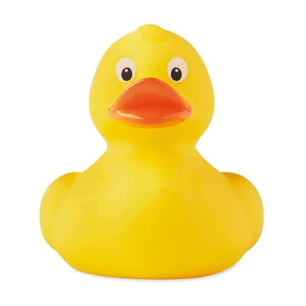 Gadget with logo Duck bath. Gadget with logo in PVC medium size. Can be squeezed to relieve stress. Depending on the surface we can use embroidery, engraving, 360° imprint or screenprint.