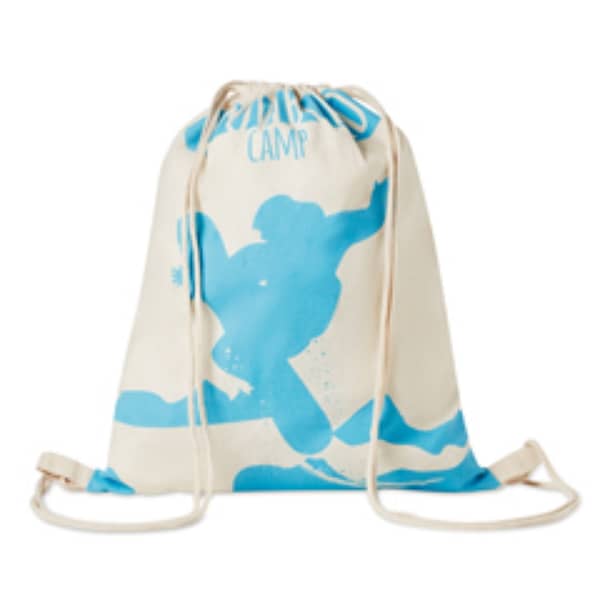 Drawstring bag with logo COLORED Drawstring bag with logo in cotton. 100 gr/m². Produced under a certified standard for the use of harmful substances in textile. Depending on the surface we can use embroidery, engraving, 360° imprint or screenprint.