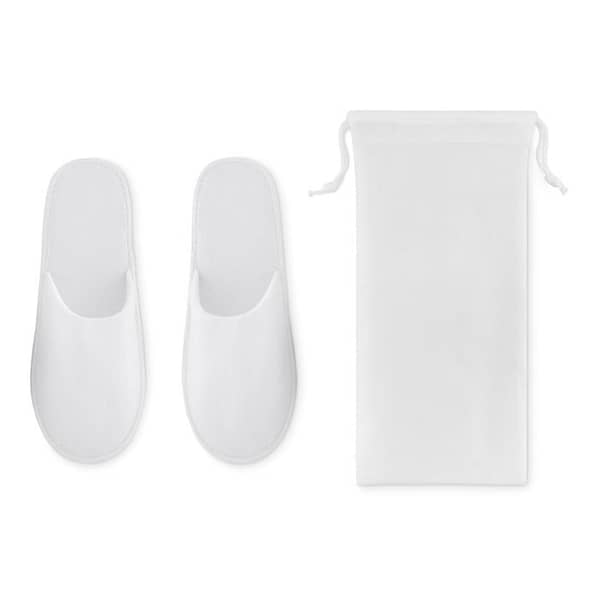 Hotel slippers with logo FLIP FLAP Hotel gadget with pair of polyester hotel slippers. Presented in a non woven pouch. EUR size 44 - 45. Depending on the surface we can use embroidery, engraving, 360Â° imprint or screen print. Magnus Business Gifts anticipated on what society expects today: focus on corporate social responsibility. Combined with our top service, if required, without extra service for low budget solutions. Magnus Business Gifts is your partner for merchandising, gadgets or unique business gifts since 1967. Certified with Ecovadis gold 2022!