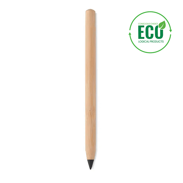 Pen with logo INKLESS BAMBOO Pen with logo in bamboo with paper cap. The pen writes with the metal alloy tip. Long lasting pen Available color: Wood Depending on the surface we can use embroidery, engraving, 360° imprint or screen print.