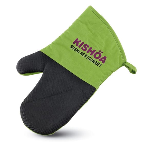 Kitchen gadget with logo Glove NEOKIT Branded with your logo to the front these soft gloves are the perfect giveaway for any food related business. Each mitten style glove is available in a choice of five trendy colors all of which feature a stitched criss cross design on one side. On the alternate side of the cotton glove is a rubberized finish to prevent burnt hands. Dimensions: 31,5X16,5X2 CM -Width: 16.5 cm -Length: 31.5 cm -Height: 2 cm -Volume: 0.86 cdm3Gross Weight: 0.089 kg -Net Weight: 0.071 kg Magnus Business Gifts is your partner for merchandising, gadgets or unique business gifts since 1967. Certified with Ecovadis gold 2022!