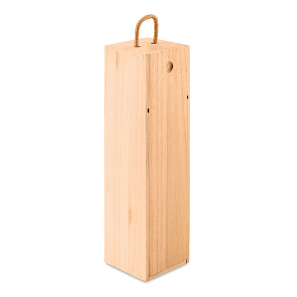 Wine accessoire with logo Wooden crate VINBOX Wine box in Paulownia wood with cord handle. Available color: Wood Dimensions: 9.5X9.5X34.5CM Width: 9.5 cm Length: 9.5 cm Height: 34.5 cm Volume: 3.723 cdm3 Gross Weight: 0.334 kg Net Weight: 0.287 kg Magnus Business Gifts is your partner for merchandising, gadgets or unique business gifts since 1967. Certified with Ecovadis gold!
