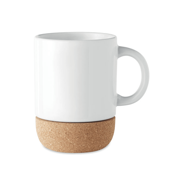Mug with logo SUBCORK Ceramic mug with logo with special coating for sublimation print and cork base detail. Capacity: 300 ml A stylish cup with a cork base for a natural look. Start the day good and drink your favourite morning coffee of tea in this mug. Each mug is packed individually in a white carton box. Available color: White Dimensions: Ã˜8,3X11 CM Height: 11 cm Diameter: 8.3 cm Volume: 1.25 cdm3 Gross Weight: 0.4 kg Net Weight: 0.336 kg Magnus Business Gifts is your partner for merchandising, gadgets or unique business gifts since 1967. Certified with Ecovadis gold!