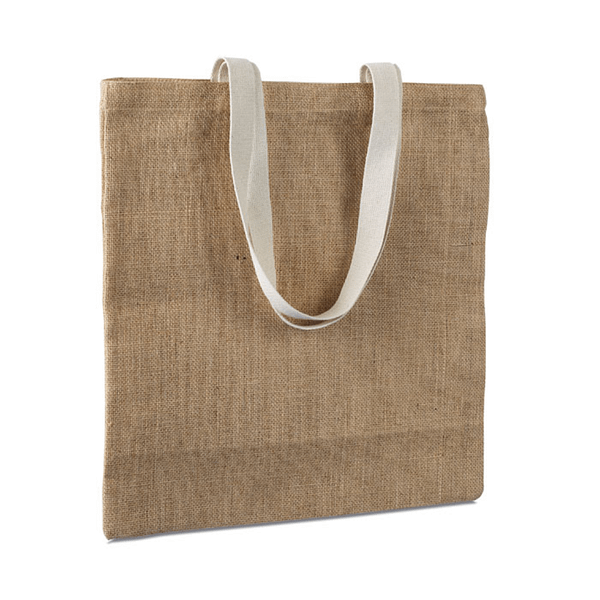 Gadget with logo Bag JUHU Jute shopping bag with logo with cotton handles. This bag is the perfect bag to do some small groceries with. Available color: Beige Dimensions: 38X40 CM Width: 40 cm Length: 38 cm Volume: 0.514 cdm3 Gross Weight: 0.107 kg Net Weight: 0.094 kg Magnus Business Gifts is your partner for merchandising, gadgets or unique business gifts since 1967. Certified with Ecovadis gold!