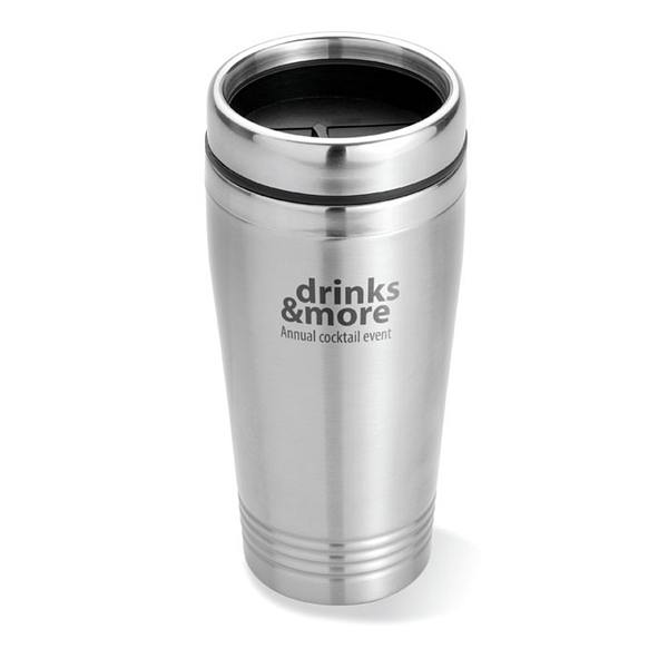 Tumbler with logo RODEODRIVE Double wall stainless steel Tumbler with black PP lid. Capacity: 400 ml. Available color: Matt Silver Dimensions: Ã˜8X18CM Height: 18 cm Diameter: 8 cm Volume: 1.894 cdm3 Gross Weight: 0.271 kg Net Weight: 0.204 kg Magnus Business Gifts is your partner for merchandising, gadgets or unique business gifts since 1967. Certified with Ecovadis gold!