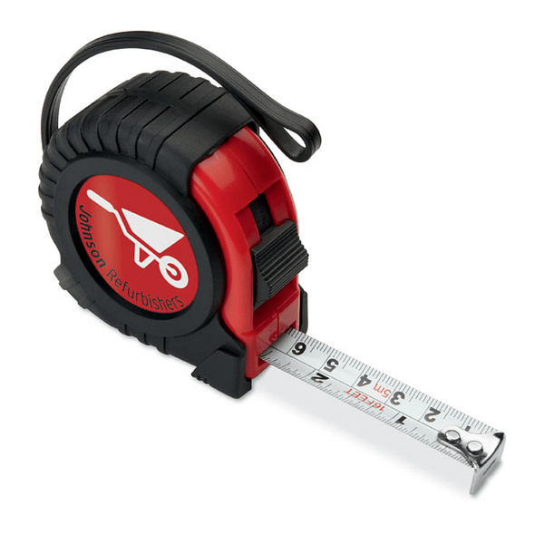 Gadget with logo Measuring tape MIA 5m ABS professional measuring tape with logo in red case. Includes hand strap and shiny silver metal clip. Available color: Black, Yellow, Grey Dimensions: 6,5X6,5X3,5 CM Width: 6.5 cm Length: 6.5 cm Height: 3.5 cm Volume: 0.367 cdm3 Gross Weight: 0.194 kg Net Weight: 0.167 kg Magnus Business Gifts is your partner for merchandising, gadgets or unique business gifts since 1967. Certified with Ecovadis gold!