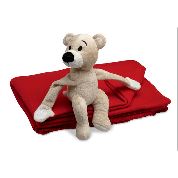 Gadget with logo Plaid with teddy MANTA Children's fleece blanket with teddy bear toy holding the blanket with fastening tape hands. Available color: Red, Blue, White Dimensions: 120X80 CM Width: 80 cm Length: 120 cm Volume: 2.578 cdm3 Gross Weight: 0.236 kg Net Weight: 0.22 kg Magnus Business Gifts is your partner for merchandising, gadgets or unique business gifts since 1967. Certified with Ecovadis gold!