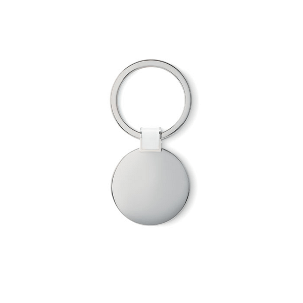 Gadget with logo Key ring Roundy Round shaped metal key ring with logo, shiny nickel finish. Available color: Black, White Dimensions: Ã˜3,3X0,2 CM Height: 0.2 cm Diameter: 3.3 cm Volume: 0.143 cdm3 Gross Weight: 0.026 kg Net Weight: 0.018 kg Magnus Business Gifts is your partner for merchandising, gadgets or unique business gifts since 1967. Certified with Ecovadis gold!