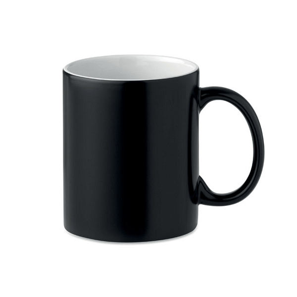 Mug with logo SUBLIDARK Ceramic mug with logo with special coating for sublimation. Capacity: 300ml. Mug changes colour to your personalized printing when pouring (at least) 50Â°C liquid into the mug. Individual packing in white carton box. Available color: Black Dimensions: Ã˜8X9 CM Height: 9 cm Diameter: 8 cm Volume: 1.2 cdm3 Gross Weight: 0.363 kg Net Weight: 0.317 kg Magnus Business Gifts is your partner for merchandising, gadgets or unique business gifts since 1967. Certified with Ecovadis gold!