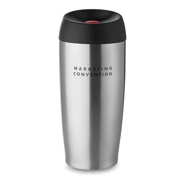Cup with logo UPPSALA Double wall stainless steel travel cup with logo with securable PP lid that has a push function. Capacity: 350 ml. Leak free. Available color: Matt Silver Dimensions: Ã˜7,5X18.5CM Height: 18.5 cm Diameter: 7.5 cm Volume: 1.733 cdm3 Gross Weight: 0.363 kg Net Weight: 0.283 kg Magnus Business Gifts is your partner for merchandising, gadgets or unique business gifts since 1967. Certified with Ecovadis gold!