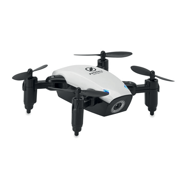 Gadget with logo WIFI drone DRONIE WiFi foldable and rechargeable drone with logo including camera for taking photos and videos. Supplied with remote control unit. You can control the drone with your mobile device via an app. 2 AAA batteries excluded. Rechargeable Li-Ion 200 mAh. Available color: White Dimensions: 9X7X3 CM Width: 7 cm Length: 9 cm Height: 3 cm Volume: 2 cdm3 Gross Weight: 0.278 kg Net Weight: 0.164 kg Magnus Business Gifts is your partner for merchandising, gadgets or unique business gifts since 1967. Certified with Ecovadis gold!