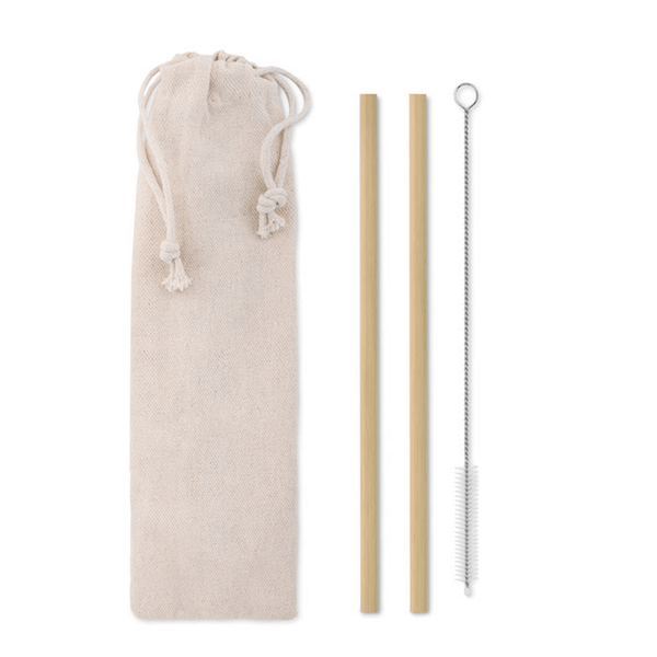 Gadget with logo Straw set NATURAL STRAW Set of 2 reusable bamboo straws , stainless steel-nylon cleaning brush in cotton pouch. Since bamboo is a natural material the thickness and surface can vary. Available color: Beige Dimensions: Ã˜0,8X19CM Height: 19 cm Diameter: 0.8 cm Volume: 0.214 cdm3 Gross Weight: 0.038 kg Net Weight: 0.031 kg Magnus Business Gifts is your partner for merchandising, gadgets or unique business gifts since 1967. Certified with Ecovadis gold!