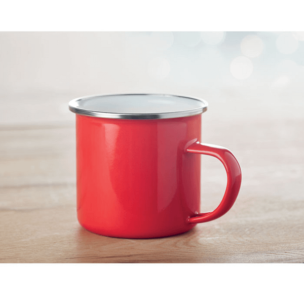 Mug with logo PLATEADO 350ml Metal vintage mug with enamel layer. Capacity 350 ml. Available color: Red, Green, Blue, White, Black Dimensions: 11X8.5CM Width: 8.5 cm Length: 11 cm Volume: 1.103 cdm3 Gross Weight: 0.171 kg Net Weight: 0.15 kg Magnus Business Gifts is your partner for merchandising, gadgets or unique business gifts since 1967. Certified with Ecovadis gold!