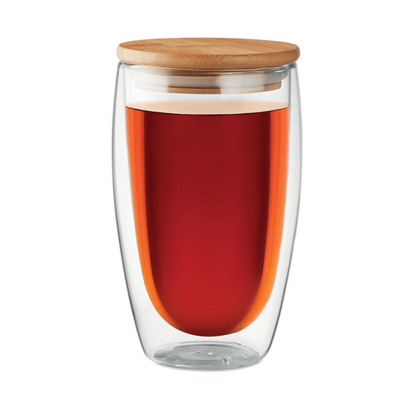 Mug with logo TIRANA LARGE Double wall high borosilicate glass with bamboo lid with silicone ring. Capacity 450 ml. Bamboo is a natural product, there may be slight variations in colour and size per item, which can affect the final decoration outcome. Available color: Transparent Dimensions: 8.5X15CM Width: 8.5 cm Height: 15 cm Volume: 2.34 cdm3 Gross Weight: 0.35 kg Net Weight: 0.24 kg Magnus Business Gifts is your partner for merchandising, gadgets or unique business gifts since 1967. Certified with Ecovadis gold!