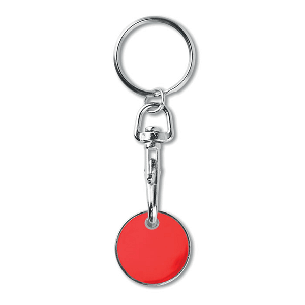 Gadget with logo Key ring TOKENRING Metal key ring trolley euro token. With imitation enamel coating on the front side. Size Ã˜23,2x2,1 mm thickness. Available color: White, Royal Blue, Red Dimensions: Ã˜2.3X8 CM Diameter: 2.3 cm Volume: 0.016 cdm3 Gross Weight: 0.013 kg Net Weight: 0.012 kg Magnus Business Gifts is your partner for merchandising, gadgets or unique business gifts since 1967. Certified with Ecovadis gold!