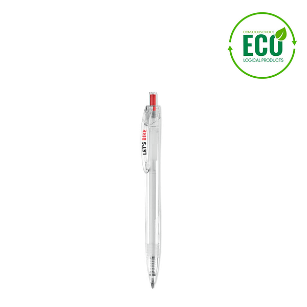 Gadget with logo RPET PEN Gadget with logo Button ball push pen in RPET. Blue ink. Available colors: Red, Black, Blue, Green, Orange, Transparent Dimensions: 14,5X1,1X1,5 CM Width: 1.1 cm Length: 14.5 cm Height: 1.5 cm Volume: 0.035 cdm3 Gross Weight: 0.012 kg Net Weight: 0.01 kg Depending on the surface we can use embroidery, engraving, 360° imprint or screen print.
