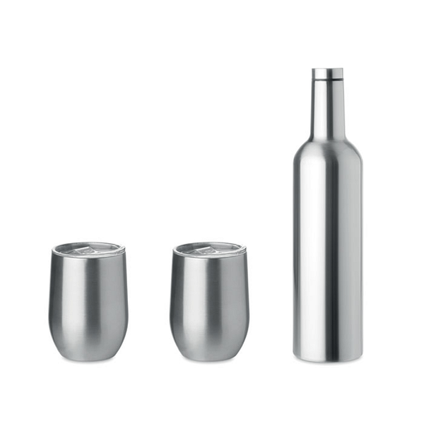 Mug with logo CHIN SET Set of stainless steel double walled bottle (750ml capacity) with 2 stainless steel double walled mugs (350ml capacity). Leak free. Magnus Business Gifts is your partner for merchandising, gadgets or unique business gifts since 1967. Certified with Ecovadis gold!