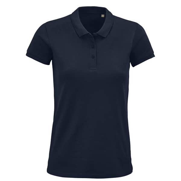 Polo shirt with logo Planet Woman Polo shirt with logo and ribbed collar, taped neck seam. Reinforced placket with 3 tone-on-tone buttons, straight at the hem. Fitted cut with sewn side seam, spare button sewn on the inside of the seam. No-Label. Fabric details: 170g/m² 100% organically grown cotton. OEKO-TEX.  Depending on the surface we can use embroidery, engraving, 360° imprint or screen print.