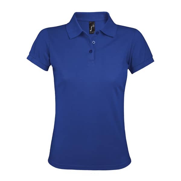 Polo shirt with logo Prime Women Polo shirt with logo and reinforced shoulder seams. Excellent quality and fit. Large number of colors and sizes available. Provides excellent decoration results. Suitable for both promotional and work wear. Rib 1x1 in collar and cuffs, banded neck seam, 3 tone-on-tone buttons, side seam, spare button on the inside. Fabric details: Pique 200g/m² 65% polyester - 35% ring spun cotton.  Depending on the surface we can use embroidery, engraving, 360° imprint or screen print.