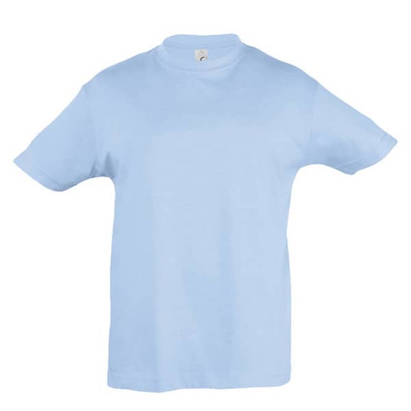 T-shirt with logo REGENT kids T-shirt with logo widest range of colors on the market. 150g/m². Reinforced taped neck seam, elastic collar, 2-4years with side seam tubular knit from 6 years. Fabric details: 150g/m2 single jersey, 100% semi-combed ring spun cotton.OEKO-TEX. Sizes - 2 yrs: 86-94cm (M), 4 yrs: 96-104cm (L), 6 yrs: 106-116cm (XL), 8 yrs: 118-128cm (XXL), 10 yrs: 130-140cm (3XL), 12 yrs: 142-152cm (4XL). Depending on the surface we can use embroidery, engraving, 360° imprint or screen print.