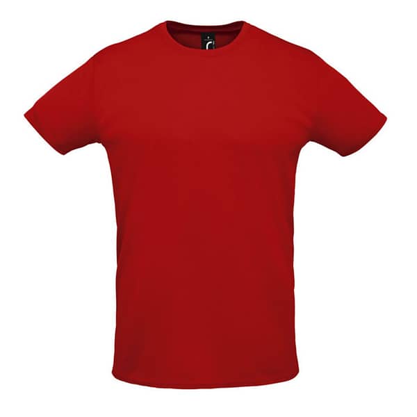 T-shirt with logo SPRINT Unisex T-shirt with logo and round neck, side seam. Can be sublimated on white item. Fabric details: 130g/m², 100% polyester piqué knitted.  Depending on the surface we can use embroidery, engraving, 360° imprint or screen print.