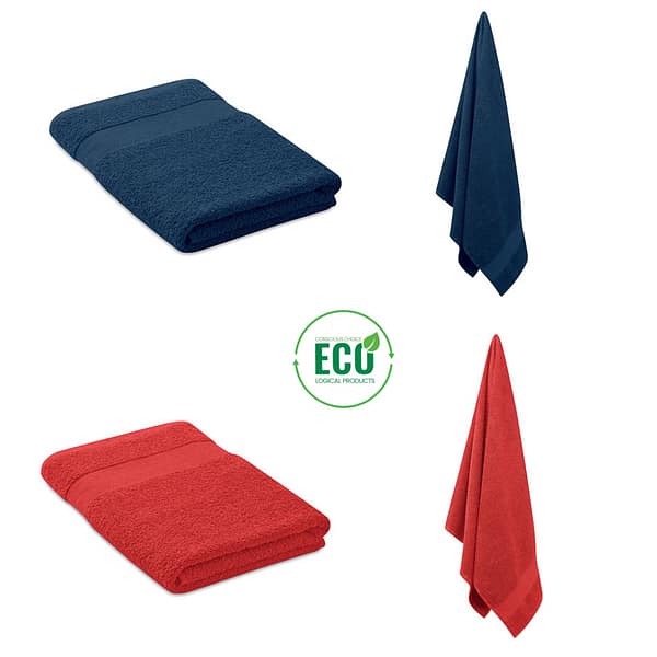 PERRY Towel with logo Towel with logo made of 100% 360 gsm organic cotton. Dimensions 140x70 cm. Terry material is soft and absorbent. Made from organic cotton produced under a certified label. Depending on the surface we can use embroidery, engraving, 360° imprint or screen print.