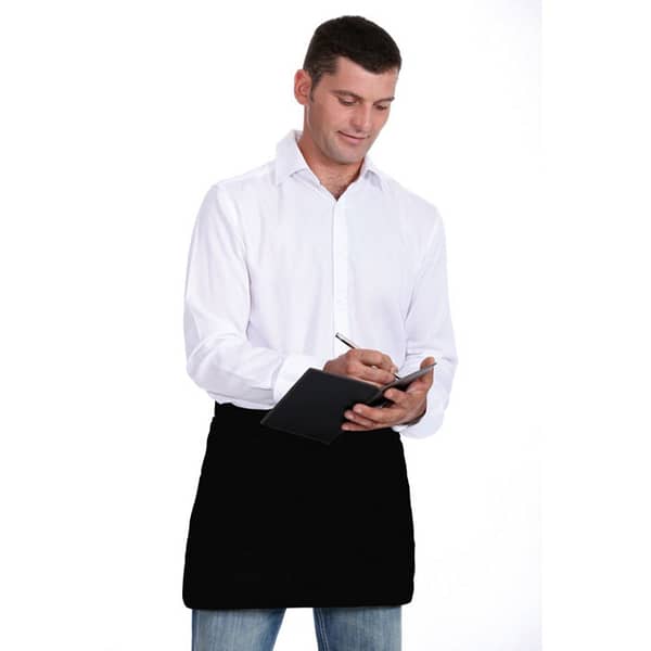Waiters gadget with logo Apron JARED Waiter aprons to suit any professional's needs. Short version. 195 gr/mÂ², 90% polyester / 10% cotton. All our aprons can be personalized with embroidery or print, so you can add your logo. Let your team look processional whilst promoting your business and services. Produced under a certified standard for the use of harmful substances in textile. Magnus Business Gifts is your partner for merchandising, gadgets or unique business gifts since 1967. Certified with Ecovadis gold 2022!