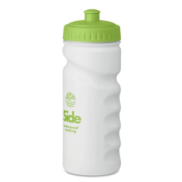 Water bottle with logo SPOT EIGHT Sports water bottle with logo  with convenient handgrip. In solid PE plastic which is BPA free. Capacity: 500 ml. Leak free. We use different printing techniques to add your logo. Depending on the surface we can use embroidery, engraving, 360° imprint or screenprint.