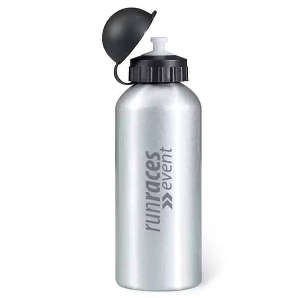 Water bottle with logo Biscing Aluminium Water bottle with logo single wall in aluminium. Capacity: 600 ml. Depending on the surface we can use embroidery, engraving, 360° imprint or screen print.