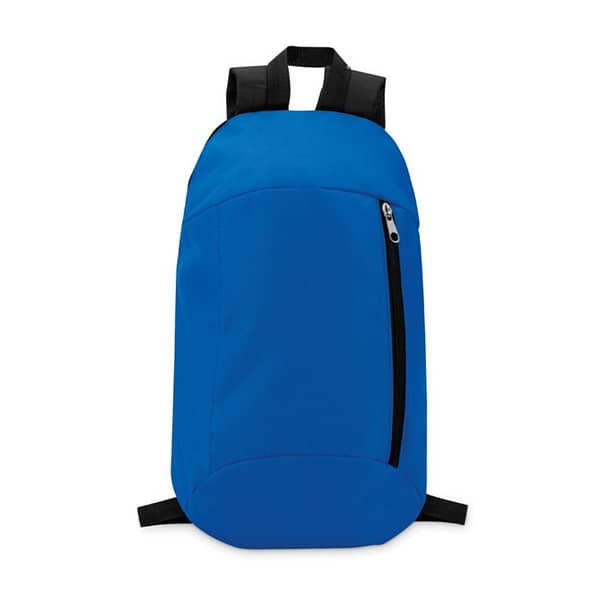 Backpack with logo TIRANA Backpack in 600D polyester with zippered outside pocket. For comfort a padded back section in 210D polyester. Depending on the surface we can use embroidery, engraving, 360° imprint or screenprint.
