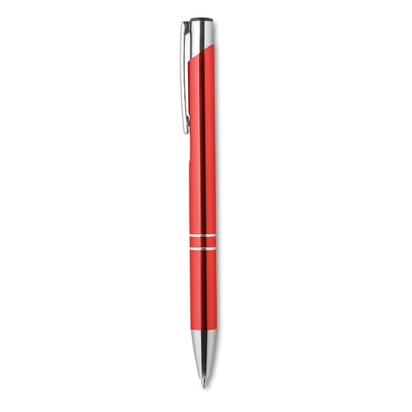 Pen with logo BERN Pen with logo in aluminium finish with black ink. Available color: Red, White, Green, Turquoise, Silver, Titanium, Royal Blue, Gold Dimensions: Ø1X13,5 CM Height: 13.5 cm Diameter: 1 cm Volume: 0.026 cdm3 Gross Weight: 0.019 kg Net Weight: 0.017 kg Depending on the surface we can use embroidery, engraving, 360° imprint or screen print.