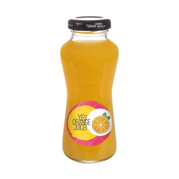 Gadget with logo orange drink Gadget with logo orange juice in a 200ml glass transparant bottle. If you're looking for a refreshing and personalized drink for your business or event, why not consider creating a custom orange juice drink. With your own logo or branding, it's a great way to make a lasting impression on your guests or customers. You could create a custom label or sticker with your logo or event branding to affix to the bottles or cups. Alternatively, you could have your logo printed directly onto the bottles or cups themselves for a more professional look. Depending on the surface we can use embroidery, engraving, 360° imprint or screen print.