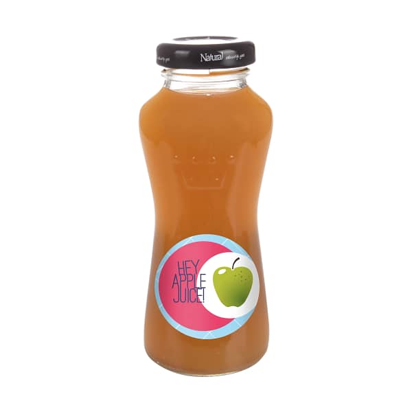Gadget with logo Apple juice Gadget with logo apple juice in a glass bottle of 200 ml. Transparent Depending on the surface we can use embroidery, engraving, 360° imprint or screen print.