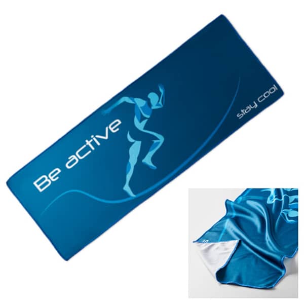 Gadget with logo Sports towel MPCT01 Gadget with logo Sports cooling towel full colour design on 1 side included. 100% polyester (170gsm) cooling towel. Simply wet with water and wave to activate. Size: 80x30cm or 100x30cm. Depending on the surface we can use embroidery, engraving, 360° imprint or screen print.