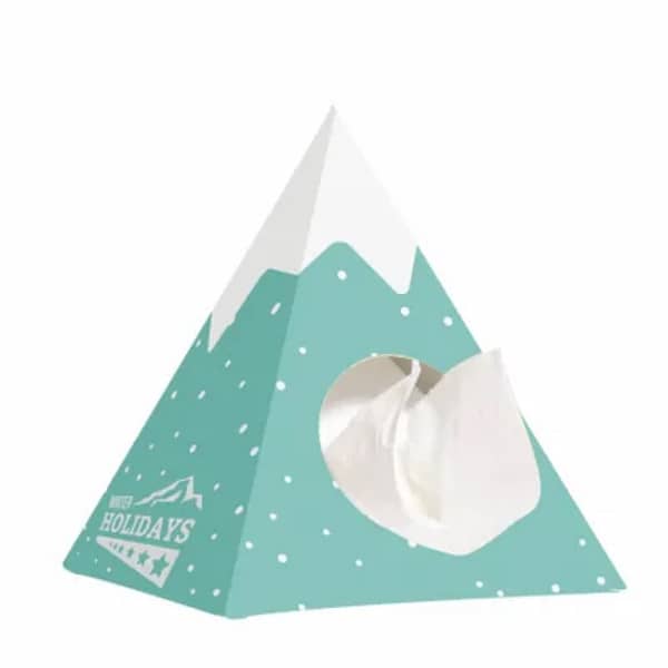 Tissue box with logo Pyramid Tissue box in the shape of a pyramid, filled with 50 3-layer tissues Dimensions Article length 14.50 centimeter Article width 14.50 centimeter Article height 18.50 centimeter Delivery time 4 weeks Magnus Business Gifts is your partner for merchandising, gadgets or unique business gifts since 1967. Certified with Ecovadis gold!