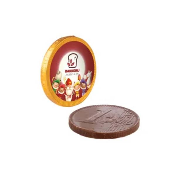 Chocolate with logo Small coin Heads or tails? With this chocolate coin with a full colour sticker box you always win! 1 chocolate Euro coin - delivery time 2 weeks - 1428 pieces in a box Dimensions coin Article height 0.40 centimeter Article diameter 3.80 centimeter Magnus Business Gifts is your partner for merchandising, gadgets or unique business gifts since 1967. Certified with Ecovadis gold!